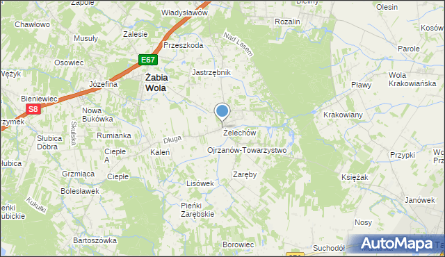 mapa Żelechów, Żelechów gmina Żabia Wola na mapie Targeo